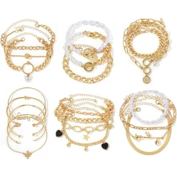 (22 PCS) Boho Gold Chain Bracelets Set for Women, 14K Gold Plated Set for women - Picture 1 of 5